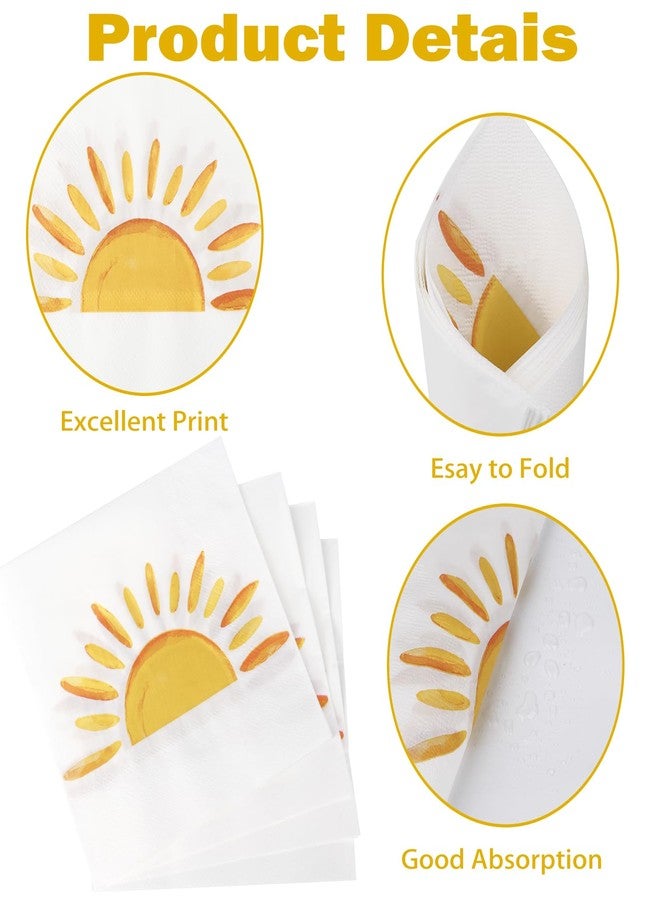Lemicin 60Pcs Boho Sun Paper Napkins Sunshine Napkin Disposable First Trip Around The Sun Cocktail Dinner Napkins for Birthday Baby Shower Party Supplies Birthday Decorations (13" x 13") - Image 3